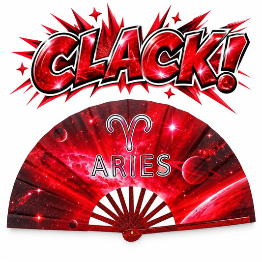Aries Zodiac Clack Fan | Red Celestial Folding Hand Fan