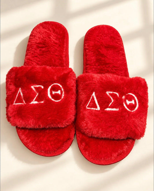 Delta Sigma Theta Plush Slide Slippers | Red