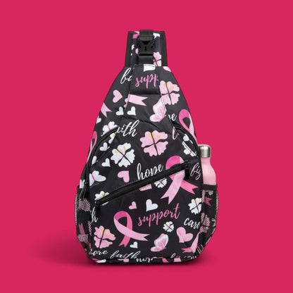 Breast Cancer Awareness Sling Backpack: Pink Ribbon Crossbody