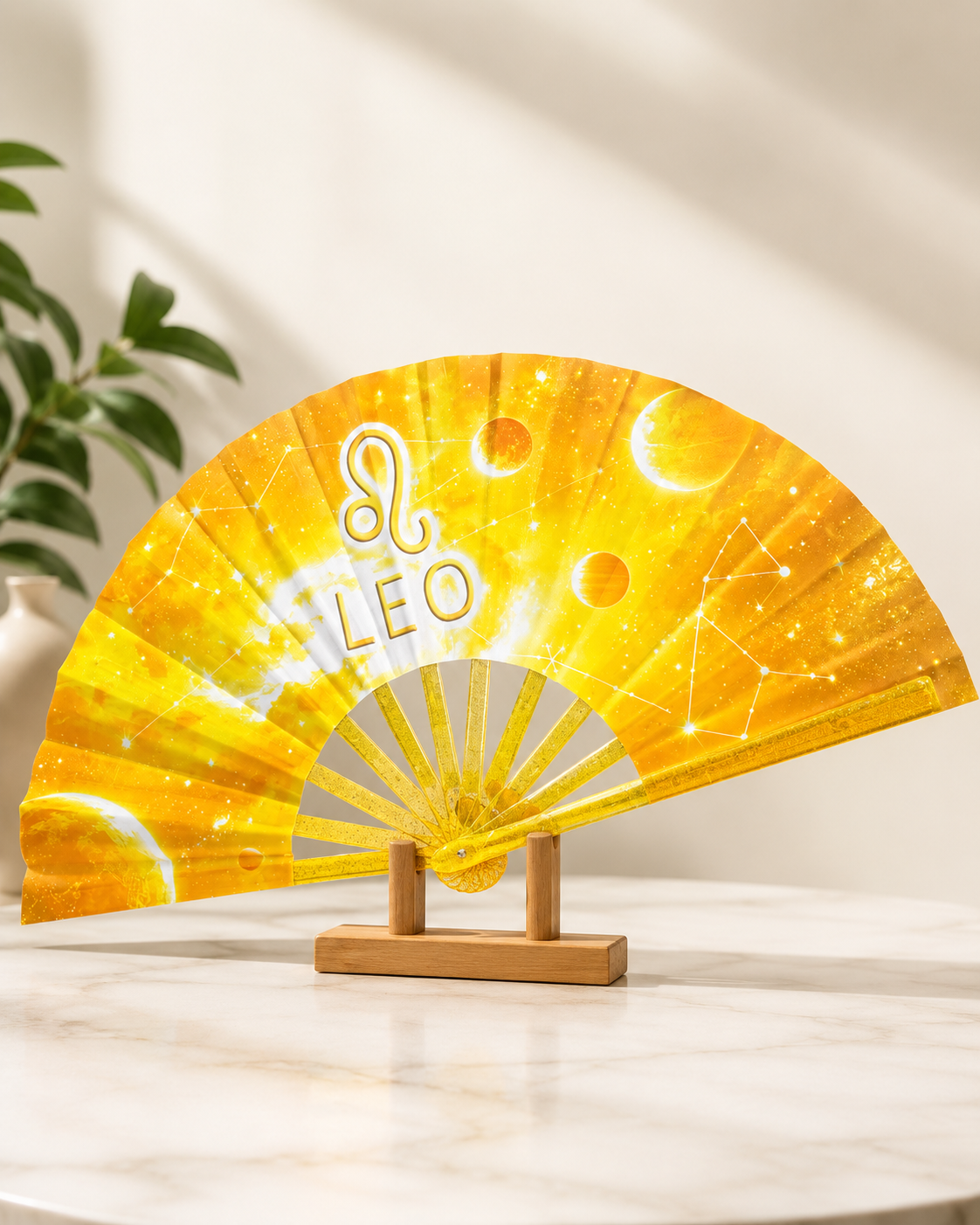 Leo Zodiac Folding Fan: Starry Cosmic Hand Fan with Velvet Bag
