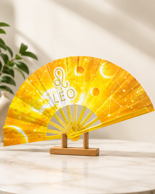 Leo Zodiac Folding Fan: Starry Cosmic Hand Fan with Velvet Bag