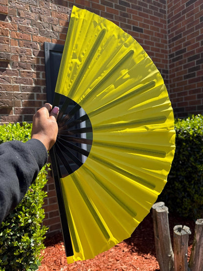 Bright Yellow Clack Fan: Line Dancing Folding Hand Fan