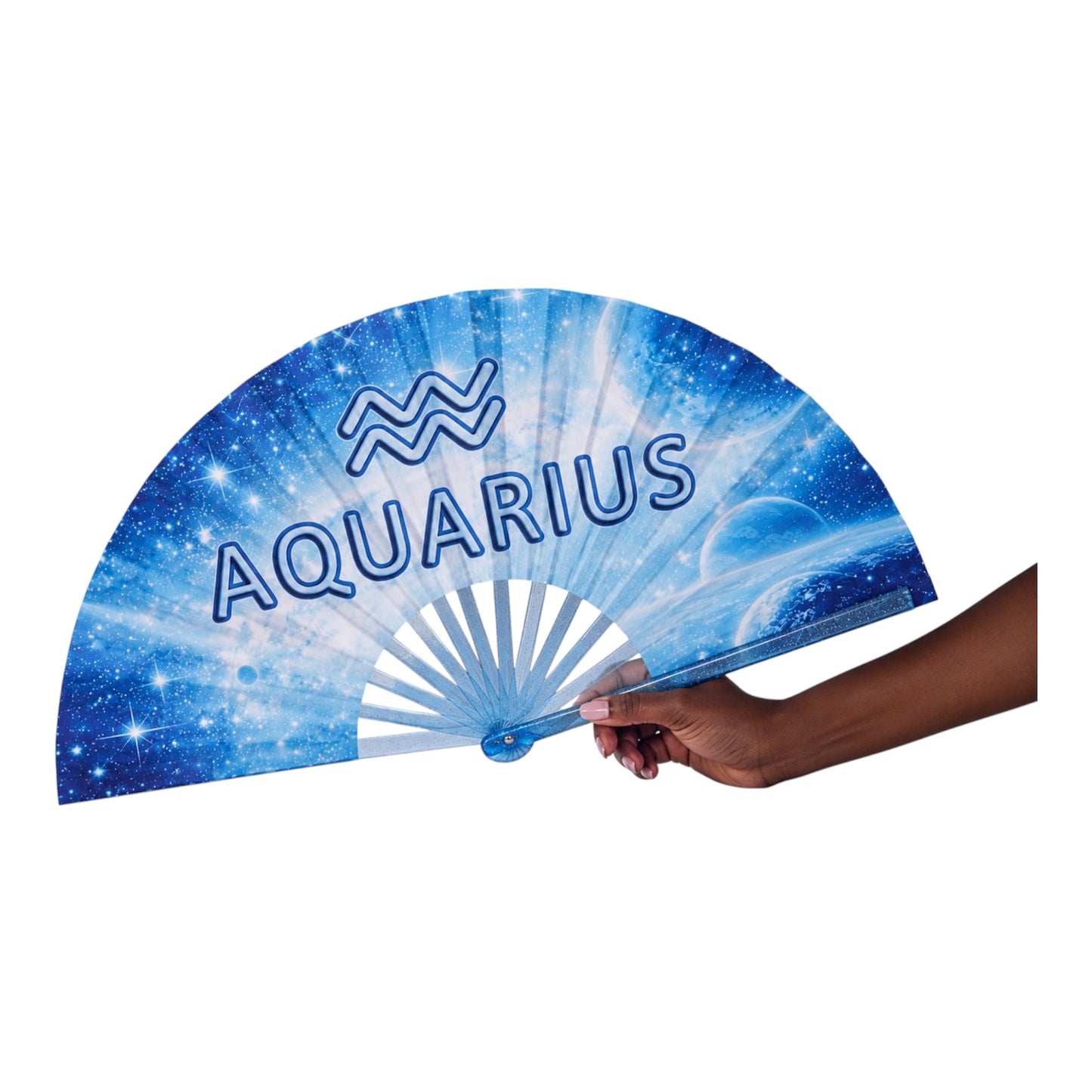 Aquarius Zodiac Clack Fan: Celestial Folding Hand Fan