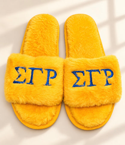 Sigma Gamma Rho Plush Slide Slippers | Gold