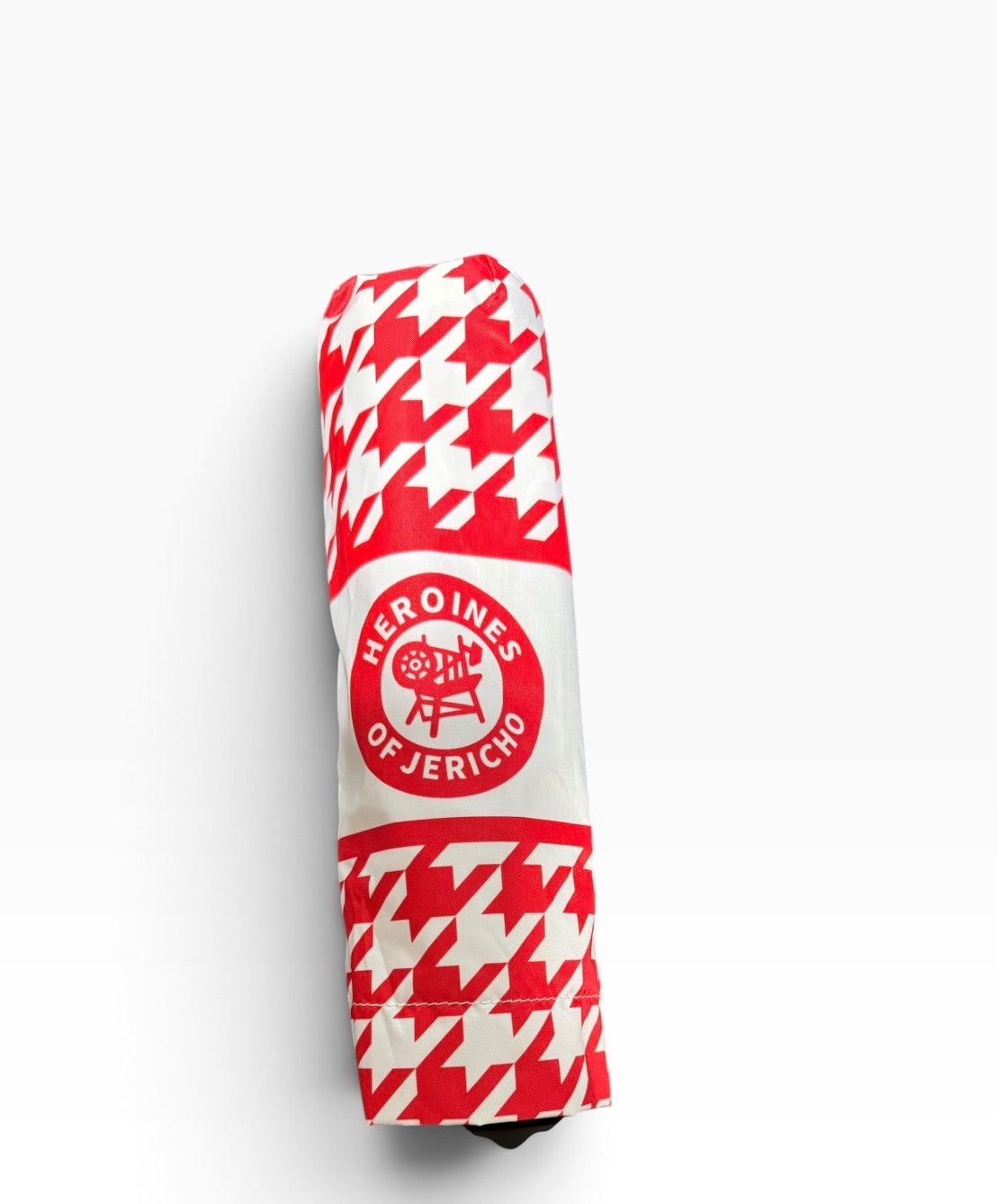 Heroines of Jericho red and white houndstooth umbrella