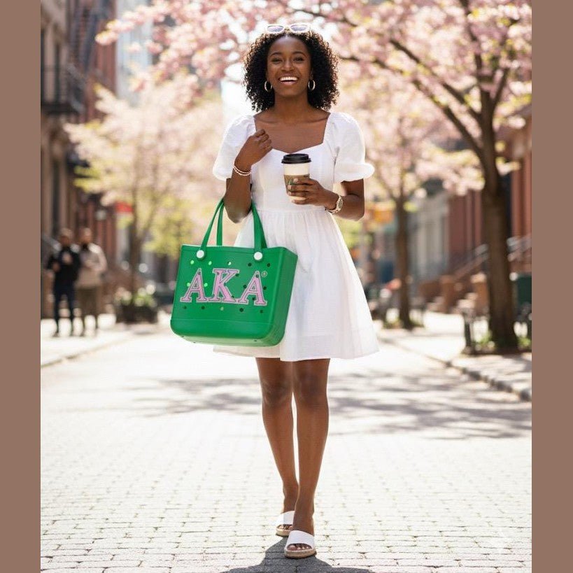 AKA EVA Tote Bag : Green & Pink Sorority Bag