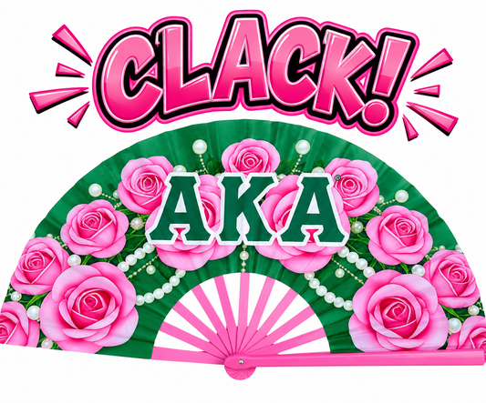 Alpha Kappa Alpha Pink Rose Clack Fan | AKA Sorority Hand Fan