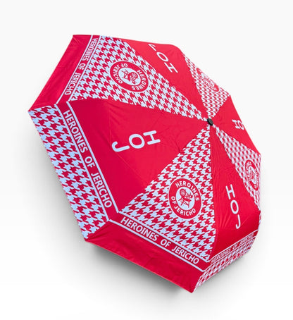Heroines of Jericho red and white houndstooth umbrella
