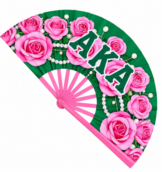 Alpha Kappa Alpha Pink Rose Clack Fan | AKA Sorority Hand Fan