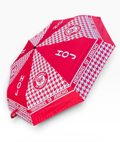 Heroines of Jericho red and white houndstooth umbrella