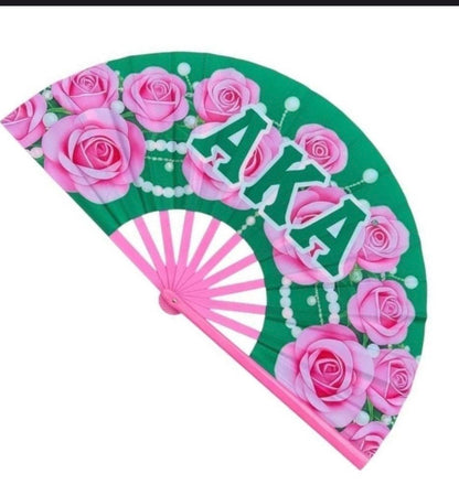 Alpha Kappa Alpha Pink Rose Clack Fan | AKA Sorority Hand Fan