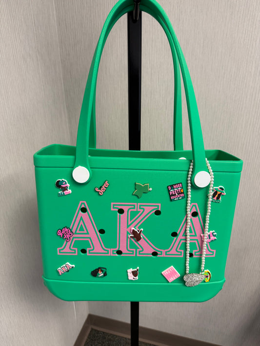 AKA EVA Tote Bag : Green & Pink Sorority Bag