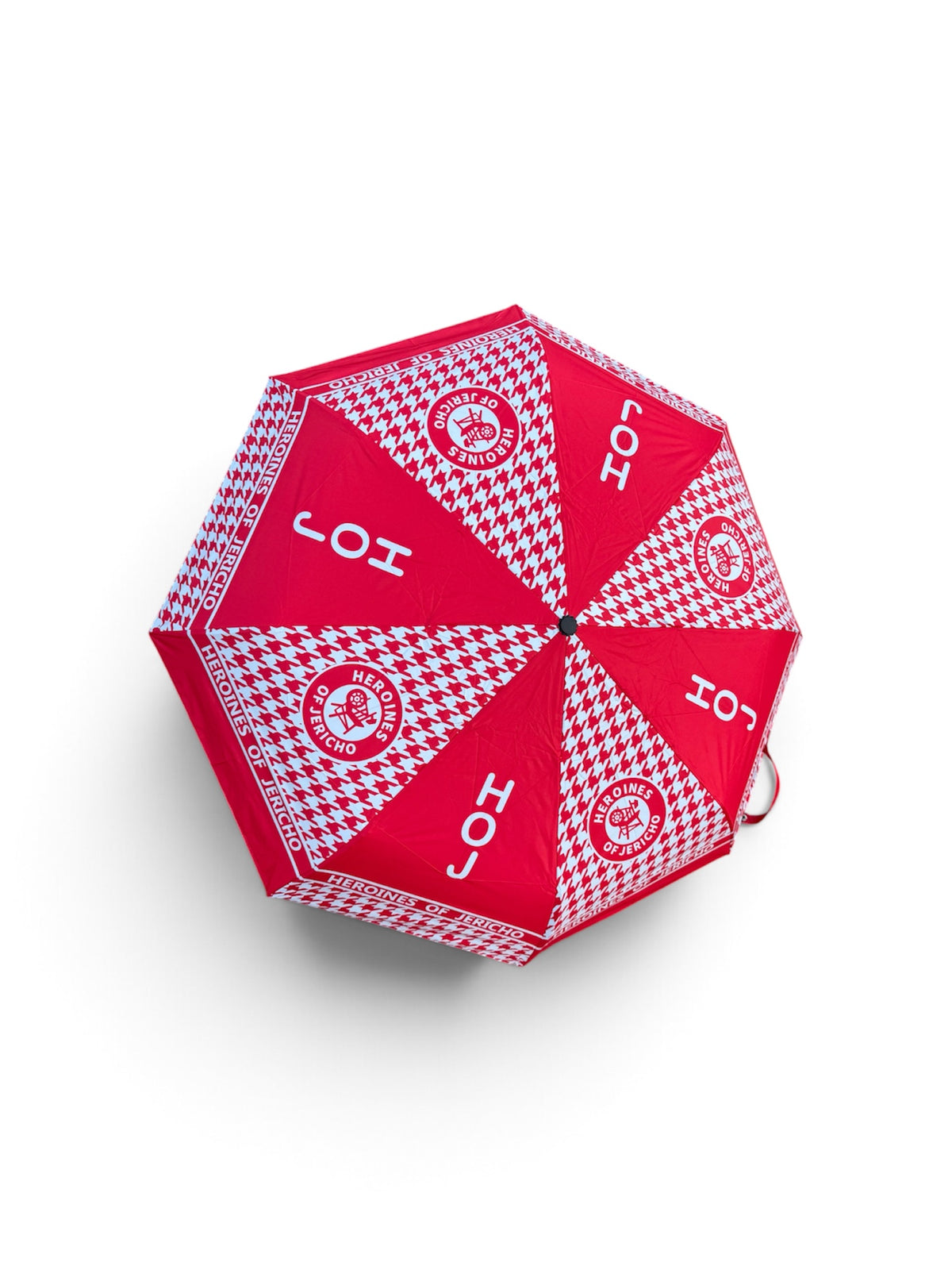 Heroines of Jericho red and white houndstooth umbrella