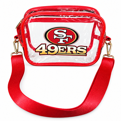 San Francisco 49ers Red Gold Clear Fanny Pack | Game Day Bag on white background