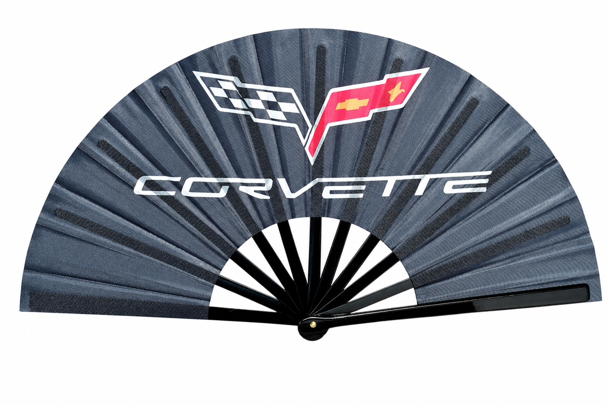Corvette Clack Fan | Car Enthusiast Folding Hand Fan on white background