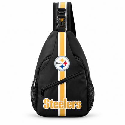 Pittsburgh Steelers Sling Bag, Crossbody Chest Bag, Game Day Backpack, Football Fan Gift on white background