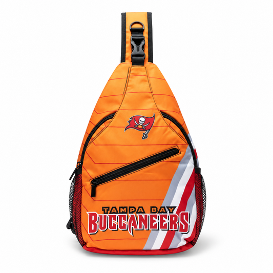 Tampa Bay Buccaneers Orange Sling Bag | Adjustable Football Crossbody Bag on white background