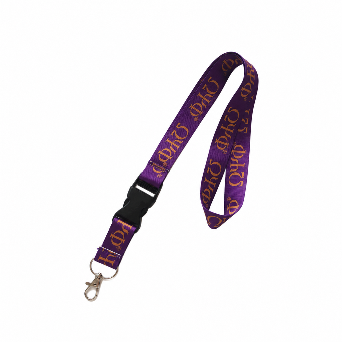 Omega Psi Phi Lanyard | Purple & Gold Greek Letters on white background