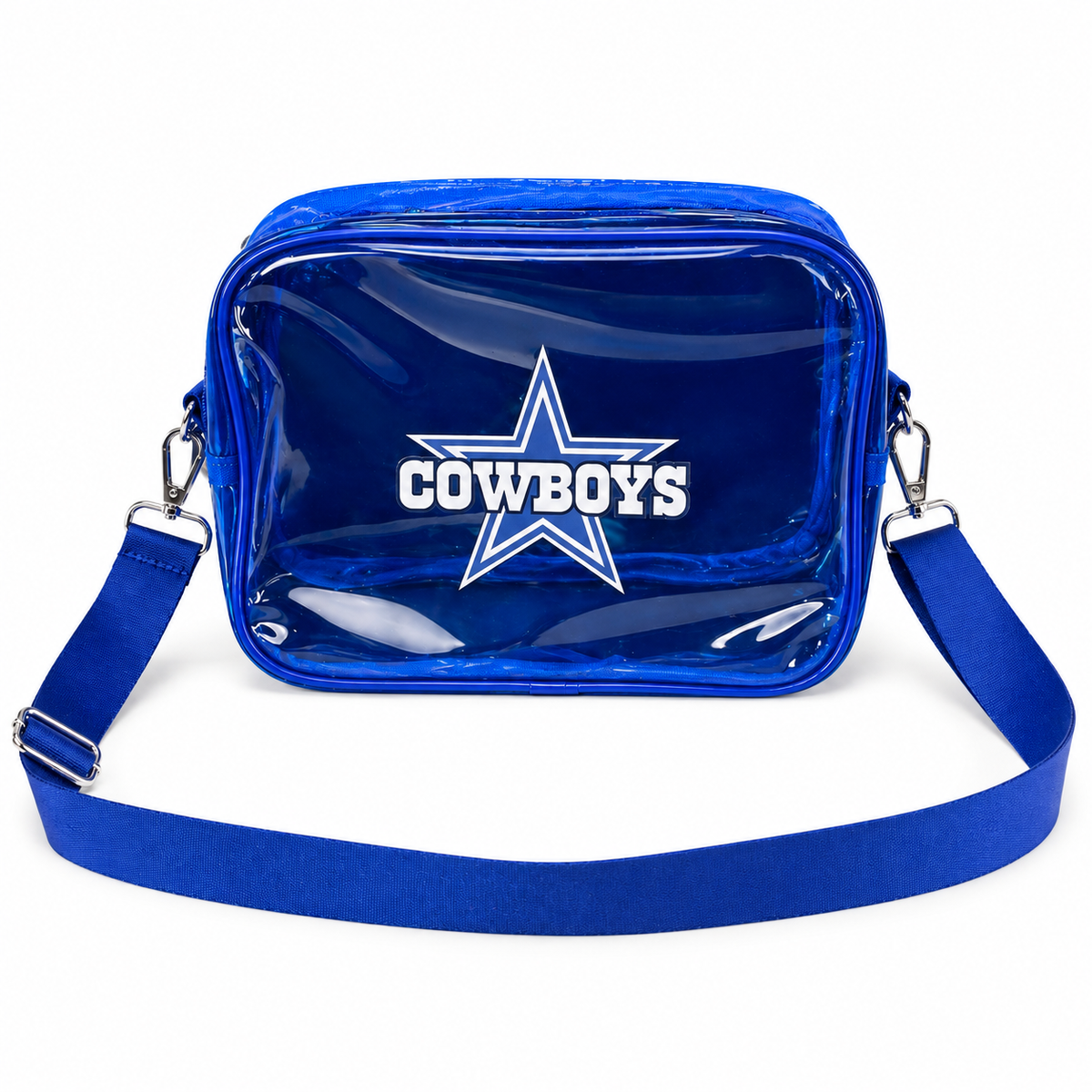 Dallas Cowboys Blue Tinted PVC Bag | Game Day Crossbody on white background
