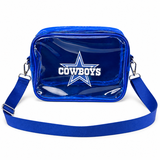 Dallas Cowboys Blue Tinted PVC Bag | Game Day Crossbody on white background