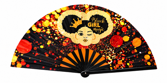 Black Girl Magic Clack Fan | Festival Folding Hand Fan on white background