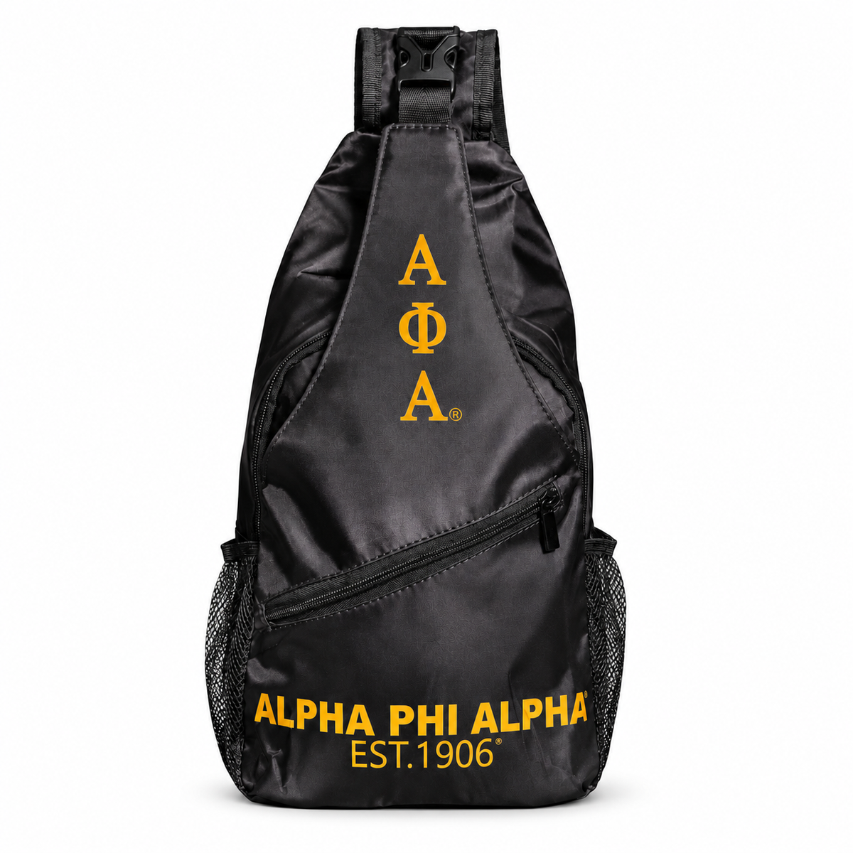 Alpha Phi Alpha Black Fraternity Sling Bag | Adjustable Crossbody Bag on white background