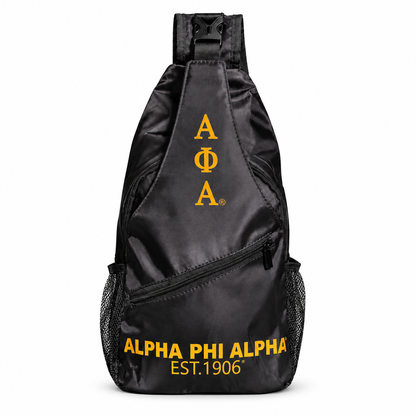 Alpha Phi Alpha Black Fraternity Sling Bag | Adjustable Crossbody Bag on white background