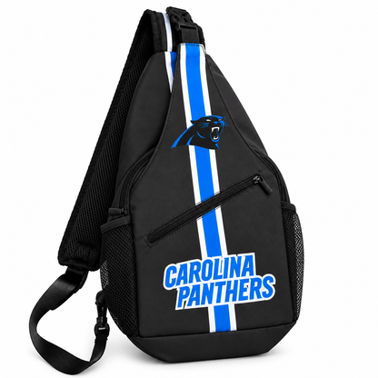 Carolina Panthers Black Sling Bag | Adjustable Crossbody Bag on white background