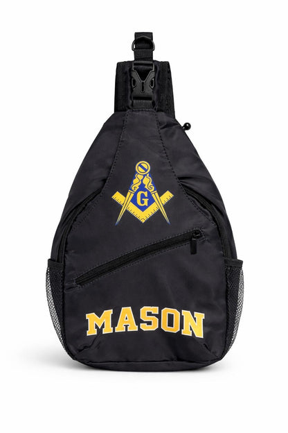 Masonic Crossbody Sling Bag – Black Polyester Freemason Shoulder Bag (Waterproof)