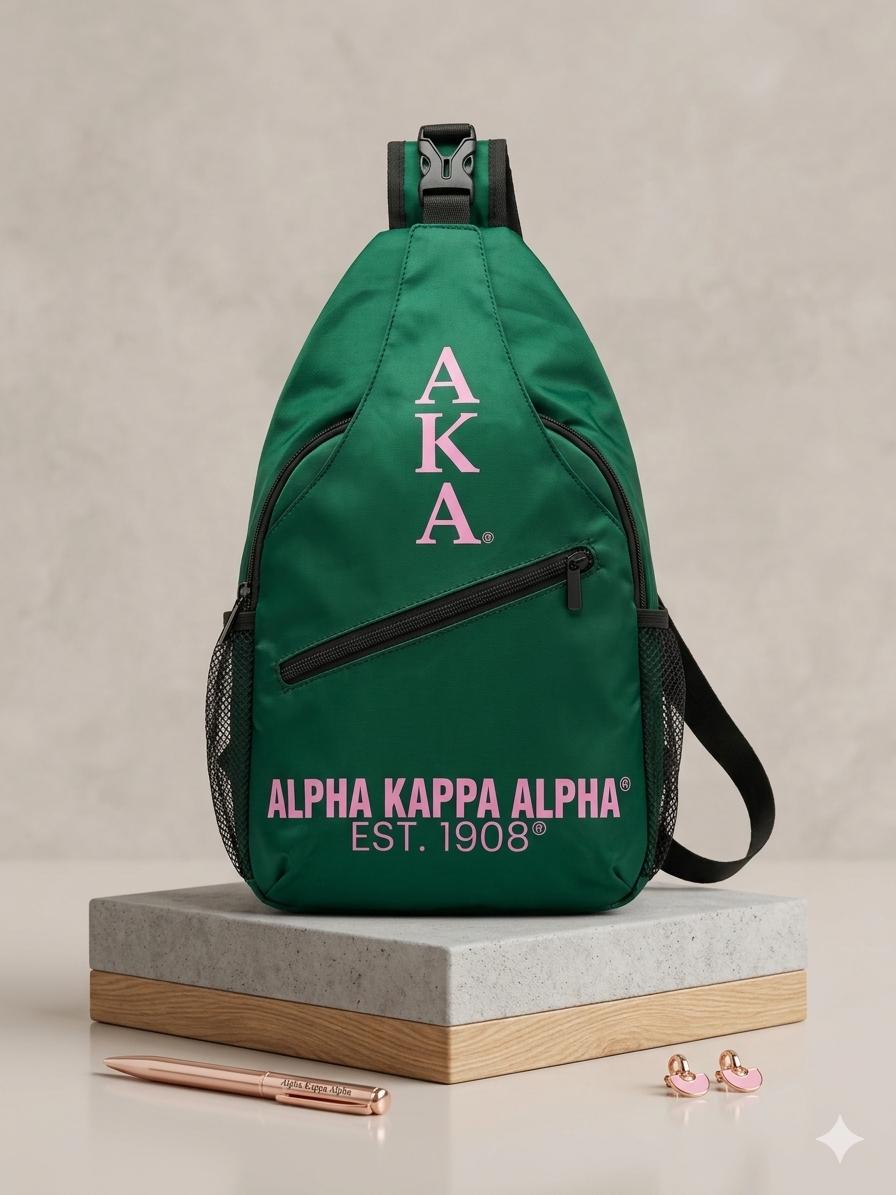 Alpha Kappa Alpha Sling Bag – Pink & Green Waterproof Crossbody