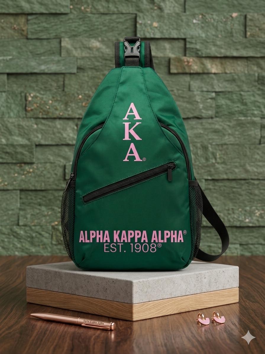 Alpha Kappa Alpha Sling Bag – Pink & Green Waterproof Crossbody
