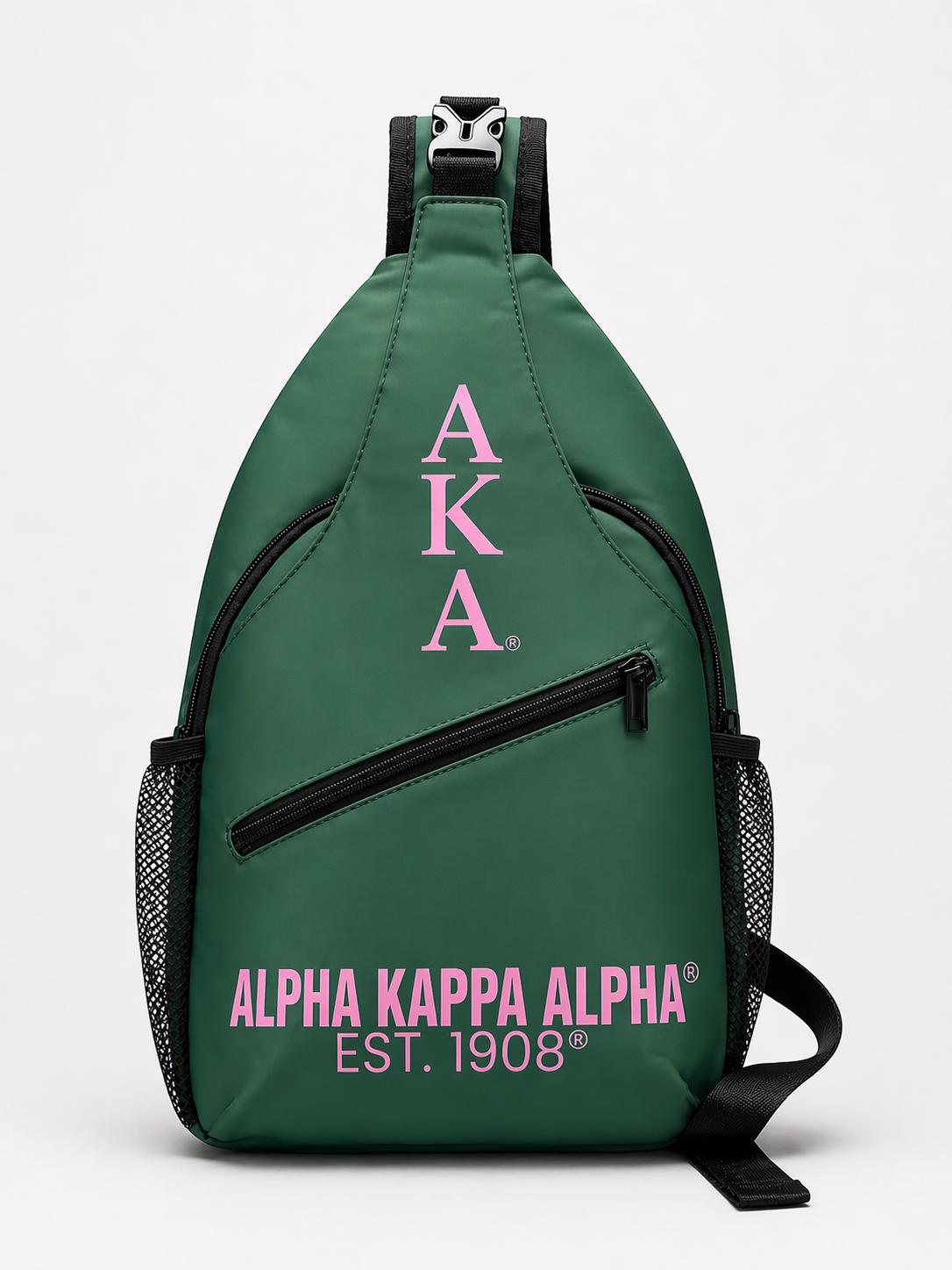 Alpha Kappa Alpha Sling Bag – Pink & Green Waterproof Crossbody