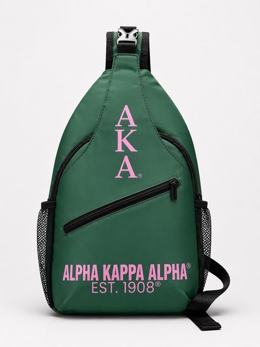 Alpha Kappa Alpha Sling Bag – Pink & Green Waterproof Crossbody