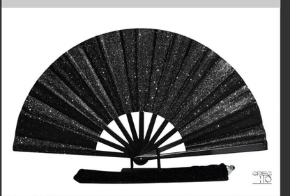 Mother’s Day Gift Bundle | Black Glitter Clack Fan + Clear Umbrella + Leopard Tote Bag | Stylish Gift for Mom |
