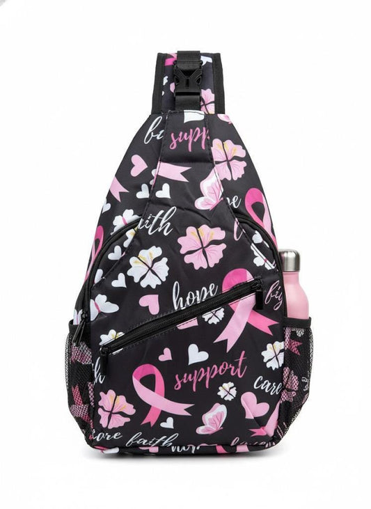 Breast Cancer Awareness Sling Backpack: Pink Ribbon Crossbody