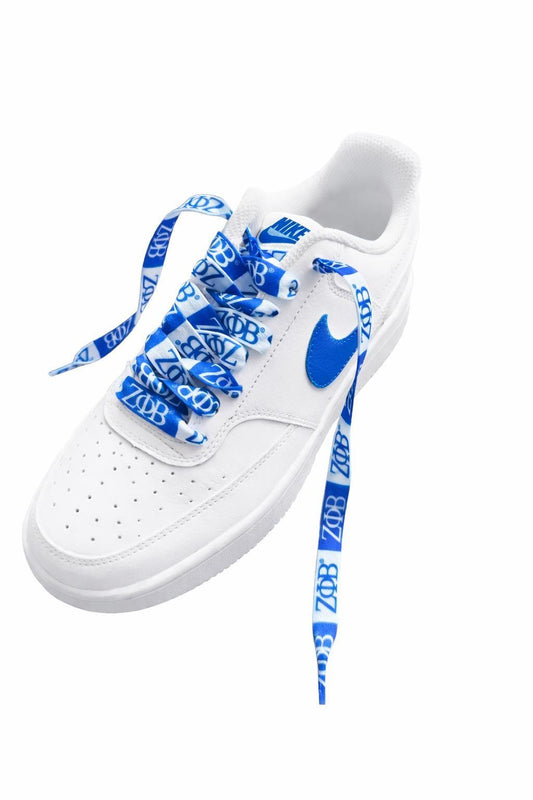 Blue and white Zeta Phi Beta custom shoelaces