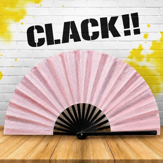 Pink Glitter Clack Fan | Oversized Rave Festival Hand Fan
