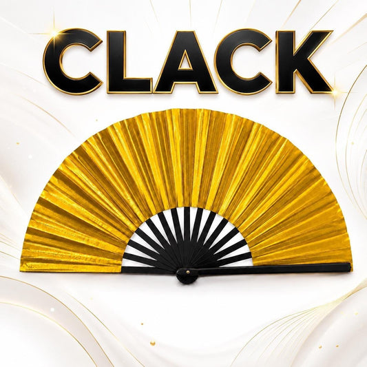 Gold Clack Fan: Oversized Folding Hand Fan - Double Sided