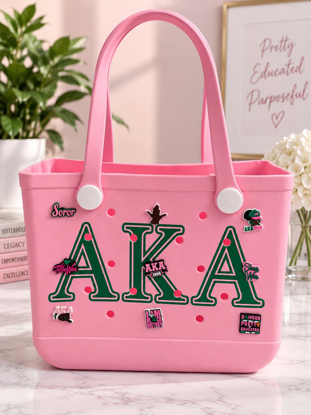 AKA EVA Tote Bag | Pink & Green Travel Beach Bag