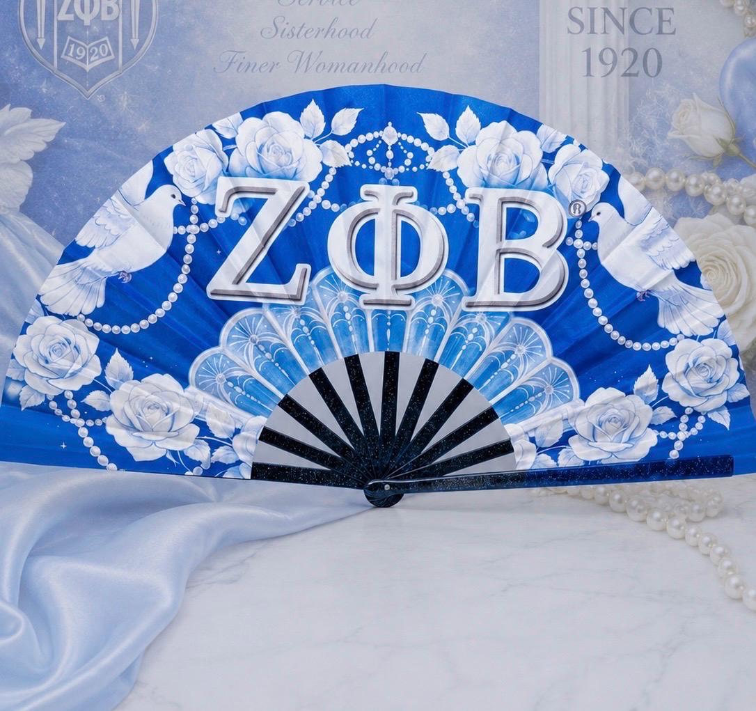 Zeta Phi Beta Clack Fan | Blue White Sorority Folding Fan