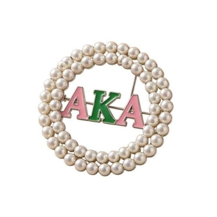 AKA Pearl Brooch Lapel Pin | Pink & Green Double Row