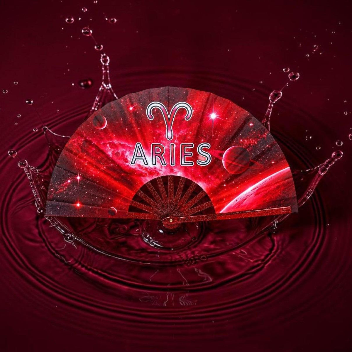 Aries Zodiac Clack Fan | Red Celestial Folding Hand Fan
