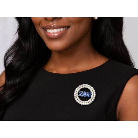 Zeta Phi Beta Pearl Brooch Lapel Pin | Blue & White