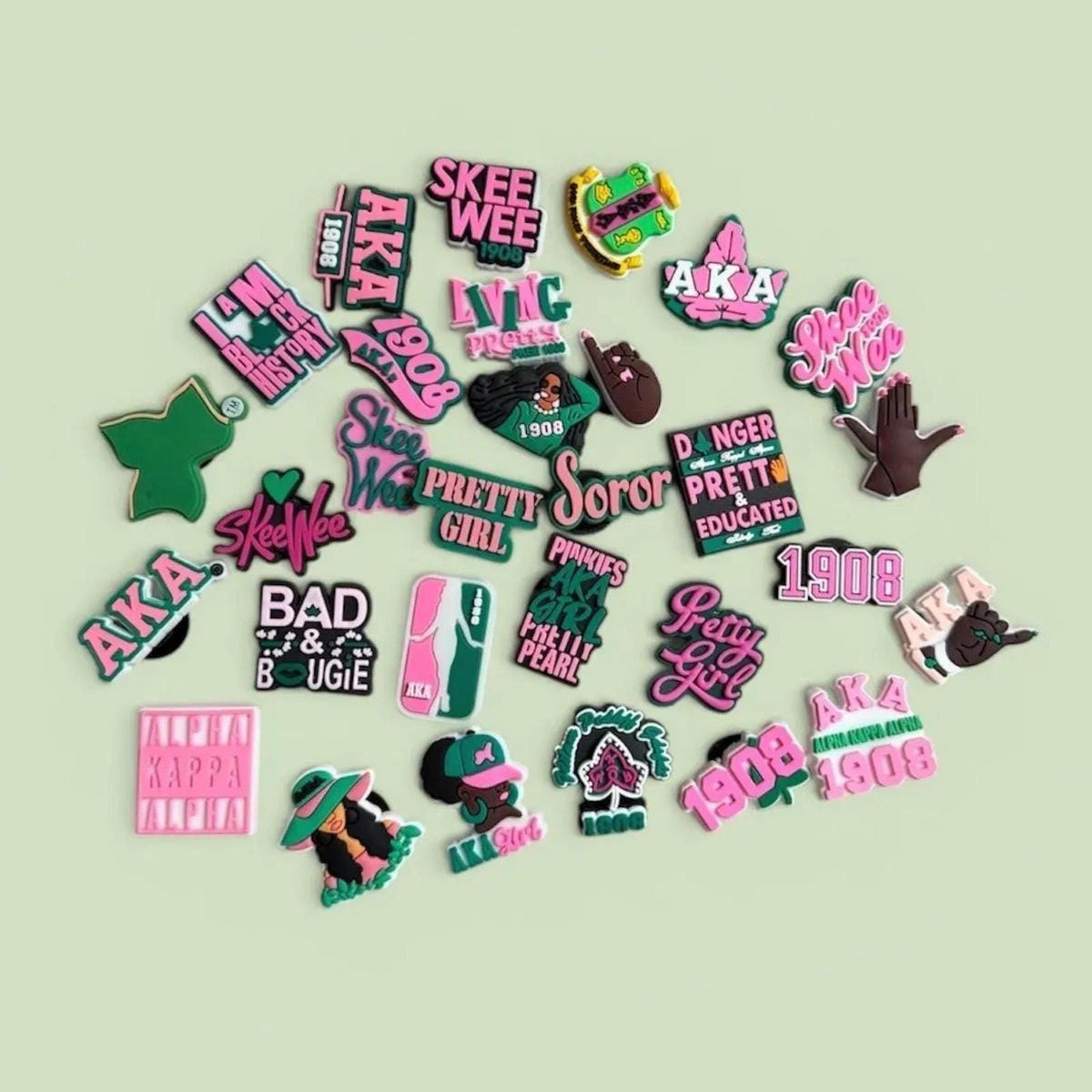 AKA Shoe & Tote Charms Set of 30 | Pink & Green
