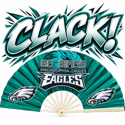Open Philadelphia Eagles clack fan with Go Birds lettering and eagle graphics