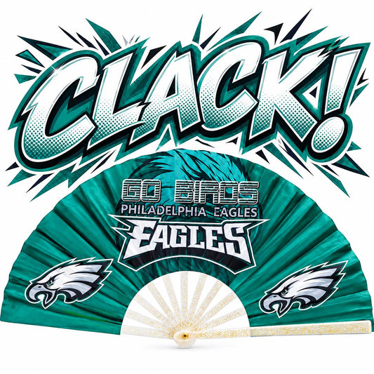 Open Philadelphia Eagles clack fan with Go Birds lettering and eagle graphics
