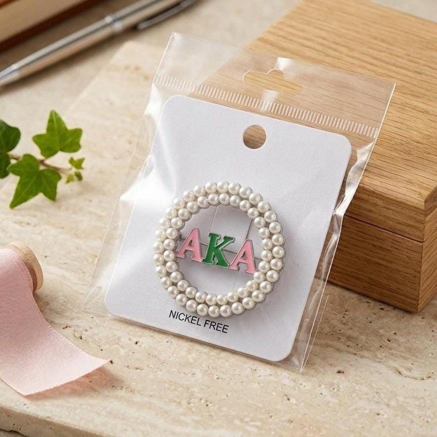 AKA Pearl Brooch Lapel Pin | Pink & Green Double Row