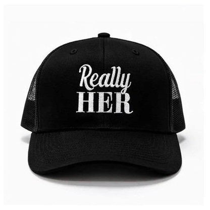 Really Her Trucker Hat | Black Embroidered Snapback