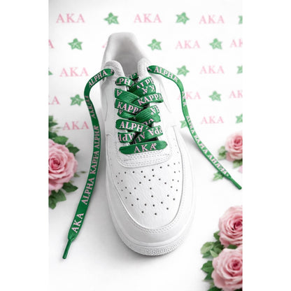 Alpha Kappa Alpha Pink & Green Shoelaces | AKA Sneaker Style