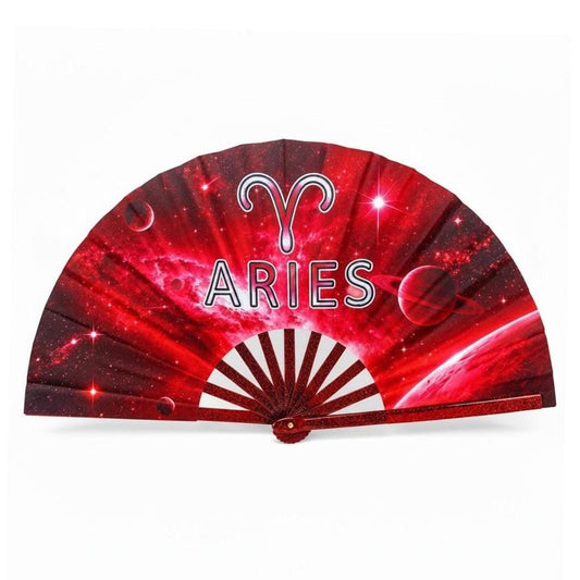Aries Zodiac Clack Fan | Red Celestial Folding Hand Fan